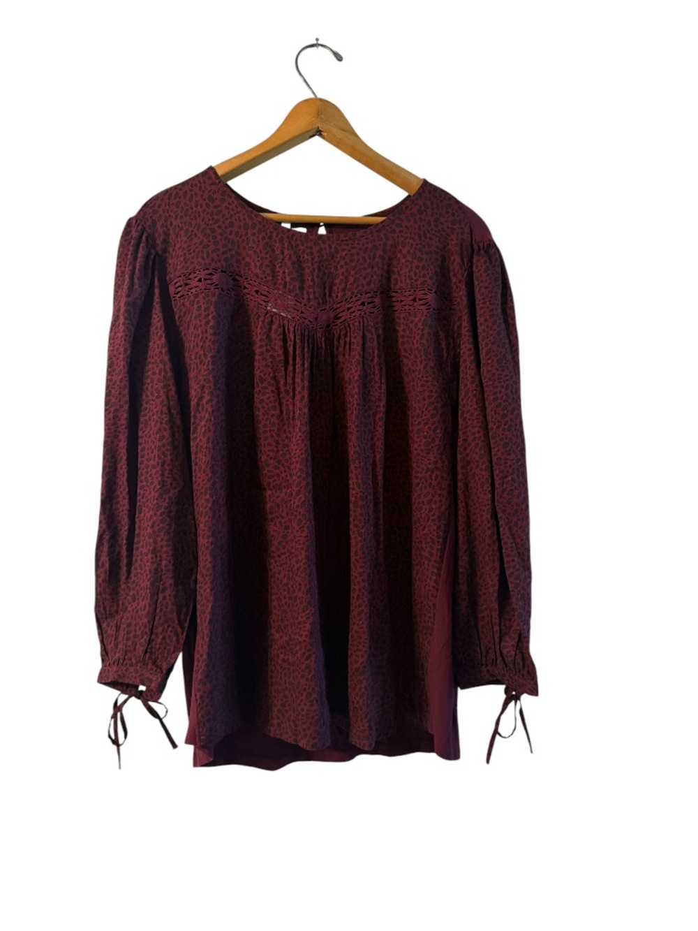 Maurices Burgundy Leopard Print Boho Peasant Blouse XL NWT